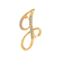 Detailed view of golden letter J brooch with sparkling crystals and metal pin back - Letter J / Gold