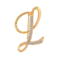 Macro view of gold-plated letter L brooch featuring sparkling crystal rhinestone inlay - L / Gold