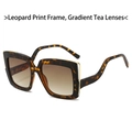 Oversized leopard square sunglasses with gradient tea lenses and gold metal trim accent - Leopard Frame Gradient Tea Lens