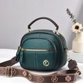 Deep green lychee texture crossbody bag with triple zipper and wide patterned strap - Green