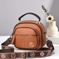 Brown lychee leather mini handbag with gold K buckle and floral patterned strap - Khaki/Earth Yellow