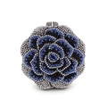 Elegante blumenförmige Kristall-Abendtasche mit blauen und silbernen Strasssteinen - Schwarz