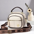 Mini white leather crossbody bag with brown trim and vintage wide floral strap - Off-white