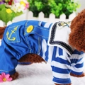 Blue and white striped sailor style dog jumpsuit with anchor embroidery detail - Sailor Blue Jumpsuit