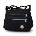 Zwarte nylon crossbody tas met meerdere ritsvakken en een verstelbare schouderriem - Zwart