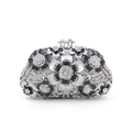 Elegant floral rhinestone evening clutch bag with crown clasp in black and white finish - Light Gray