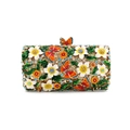 Luxury floral crystal evening clutch bag with enamel butterfly and rhinestone accents - Gold Colorful Butterfly