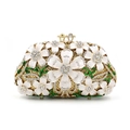 Luxurious gold dinner clutch with white crystal flowers and a regal crown clasp - Gold