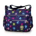 Borsa a tracolla in nylon blu scuro con stampe floreali e tasche con cerniera - Stampa Blu