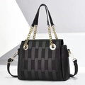Fashionable black pebbled leather handbag with chain handle and gold hardware details - Black
