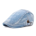 Unisex light blue washed denim beret with vintage style and adjustable metal buckle - Adjustable / S-036 Solid Color / Blue & White
