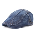 Classic dark blue denim beret with orange stitching and adjustable metal buckle - Adjustable / Washed Denim Herringbone-Deep Blue