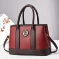 Retro burgundy and brown leather tote bag with vertical stripes and metal buckle - 30cm x 13cm x 21cm / Wine Red