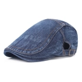 Adjustable dark blue denim beret hat with contrasting orange-brown stitching accents - Adjustable / S-036 Solid Color / Dark Blue