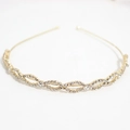 Elegant gold metal headband with sparkling clear rhinestones in a woven link chain design - Full Rhinestone Gold