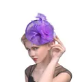 Elegante cappello pillbox viola con velina a rete vintage e dettagli in piume - Viola