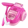 Kids toy vacuum cleaner in bright pink plastic with visible dust container and tube - Vacuum Cleaner Toy