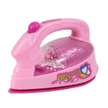Pink toy steam iron for kids pretend play featuring realistic buttons and heart stickers - Electric Iron Toy