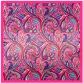 90x90cm Bohemian silk-like scarf with colorful Paisley floral patterns and pink border - Rose Red