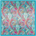 90x90cm bohemian paisley silk square scarf featuring vibrant floral ethnic patterns - Light Green