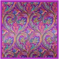 Purple bohemian paisley silk square scarf with colorful floral patterns and smooth satin finish - Purple