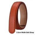Brown litchi grain cowhide leather belt strap without buckle in 3.5cm width - 3.5cm Orange Double Stitched