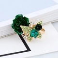 Bohemian gold ring featuring green enamel rose and rhinestone butterfly detail - Green