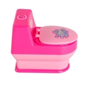 Pink miniature toy toilet with Cleanly Lovely sticker for kids pretend play kitchen - Automatic Toilet Toy