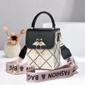 Quilted crossbody handbag for women with swan buckle and pink canvas shoulder strap - Black