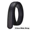 Black leather replacement belt strap 3.5cm width with fine lychee texture finish - 3.5cm Black Double Stitched