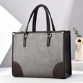 Sac cabas en cuir patchwork gris avec anses marron et grande capacité de rangement - Gris