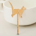 Fermaglio per capelli in lega dorata con un design a gatto origami geometrico - Gatto dalla coda lunga / Oro