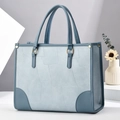 Grand sac cabas bleu clair en similicuir avec design patchwork et boucles dorées - Bleu Ciel