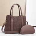 Brown geometric jacquard tote bag set with matching small pouch and gold hardware - Length 30 Width 12.5 Height 23 / Coffee