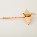 Minimalist golden crane alloy hair clip with geometric origami bird design on white background - Paper Plane/Crane / Gold