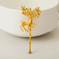 Golden reindeer metal hair clip and bookmark with a sleek minimalist animal silhouette - Fox/Reindeer / Gold