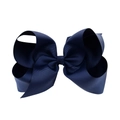 Navy blue 6-inch grosgrain ribbon hair bow clip with multi-layer stacked texture design - Navy Blue (1)