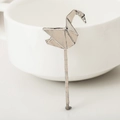 Minimalist silver origami crane hair clip with sleek geometric design on white backdrop - Flamingo/Goose / Silver