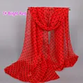 Detail of red chiffon scarf with black polka dots showing light fabric texture - 1# Bright Red Polka Dot
