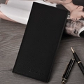 Men's black lychee pattern leather long wallet on wooden desk with stylish accessories - 055 Series / Black