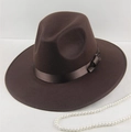 Detail view of dark brown wool felt fedora hat with satin ribbon and bow decoration - 58 One Size / Coffee