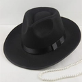 Vue de dessus d'un chapeau Fedora en laine noire à large bord avec ruban de satin - 58 Taille Unique / Noir (Calotte Haute)