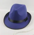 Chapeau fedora classique en feutre bleu foncé avec un élégant ruban noir à nœud - 58 Taille Unique / Bleu Marine (Petit Bord)