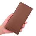 Sleek brown leather long wallet for men featuring DEABOLAR embossed logo on front - 066 Series / Tan