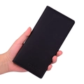 Men's long slim leather wallet in classic black with DEABOLAR embossed logo detail - 066 Series / Black