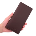 Slim long bi-fold wallet for men in dark brown leather with DEA BOLAR logo - 066 Series / Dark Brown