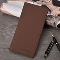 Slim long brown faux leather wallet for men with litchi texture and deabolar logo - 055 Series / Tan