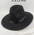 Classic black wide brim wool felt fedora hat featuring a satin ribbon and side bow accent - 58 One Size / Black