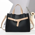 Bolso de mano bicolor en cuero negro y beige con hebilla metálica y correa ajustable - Negro