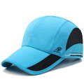 Quick-dry outdoor sports cap in blue and black with breathable mesh side panels - Adjustable / Lake Blue